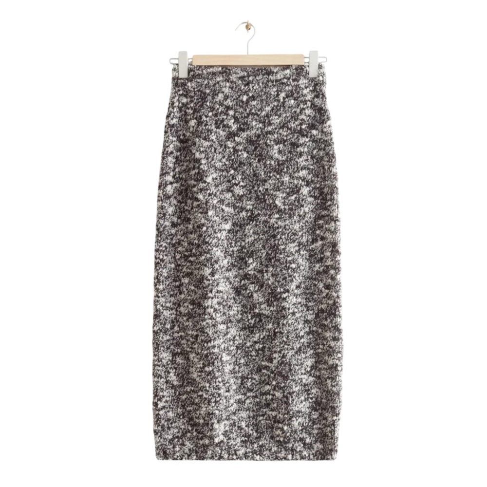 & Other Stories cozy black white boucle knit midi skirt